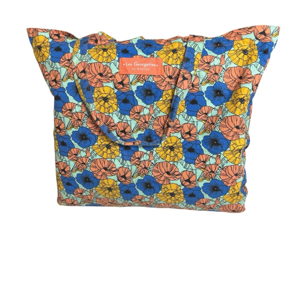 Les Georgettes by Altesse blue & orange poppy floral reusable cloth tote bag